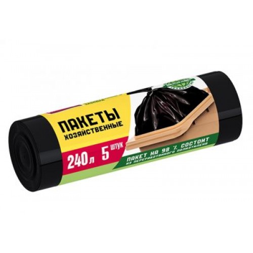 240л AV пакеты для садового и строительного мусора суперпрочные ПСД 5шт рулон черные